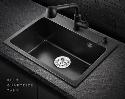 China Modern Quartz Single-Bath Kitchen Sink Stone Built-in Thick Granite Sink Combination for sale