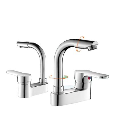 China Metered Faucets 360 Degree Rotation Freestanding Modern Kitchen Brass Double-hole Hot And Cold Deck Boiling Water Faucet for sale