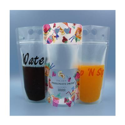 China Moisture Proof Ziplock Drink Pouch For Juice With Hole Handle Plastic Bags for sale