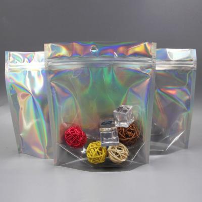 China Recyclable Plastic Holographic Laser Film Foil Zip Lock Stand Up Plastic Pouch Food Snack Packing Bag for sale