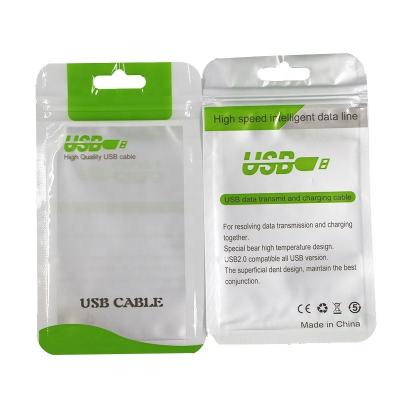 China Recyclable Cable Packing Printing Plastic USB Zipper Bag With Hanging Hole USB Bags for sale