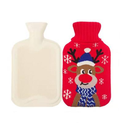 China Printed Cloth Wholesale Christmas themed large bs rubber body foot warmer hot water bottle bag with fleece cover for sale