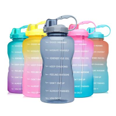 China Stocked 2L 64 oz half gallon bpa free plastic sports motivational water bottle with time marker and straw for sale