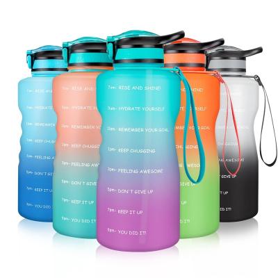 China Stocked 2L 64 oz half gallon color change bpa free plastic sports motivational water bottle with time marker and straw for sale