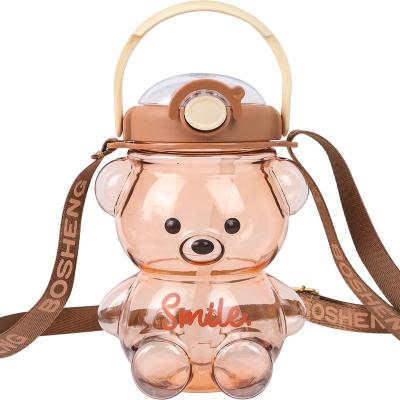 China Stocked Stocked 1.4L 48 oz bpa free plastic clear cute kawaii girls kids bear shaped water bottle with straw and strap for sale