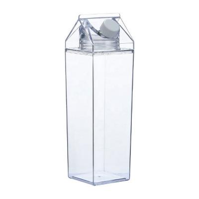 China Stocked Stocked 0.5L 17 oz bpa free plastic fashion creative clear square milk carton water bottle for sale