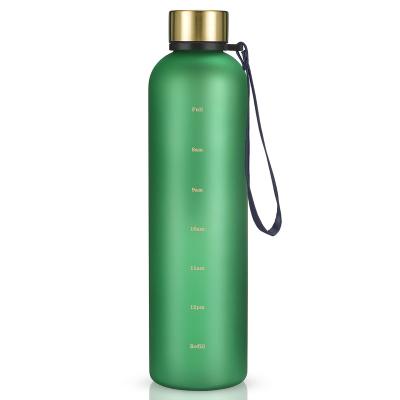 China Stocked Custom logo 1L 32 oz bpa free tritan plastic frosted fashion gym outdoor sports water bottle with time marker for sale