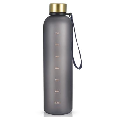 China Stocked Custom logo 1L 32 oz bpa free tritan plastic frosted fashion gym outdoor sports water bottle with time marker for sale