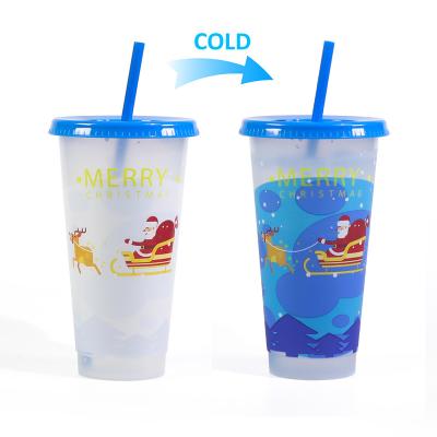 China Custom Viable Gift Plastic Cold Color Christmas Halloween Logo Changing Tumbler Mug With Lid And Straw for sale