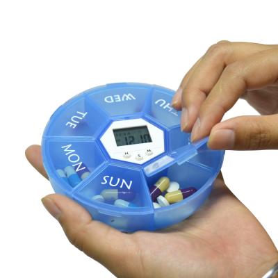 China Portable Medicine Storage Box Reminder Pill Box Alarm Timer 6 Grid Medicine Electronic Timing Storage Box for sale