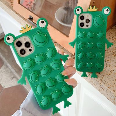 China Funny Cute Anti-Fall Worry Relief Toy Silicone Protective Cartoon Frog Wiggle Phone Case for sale