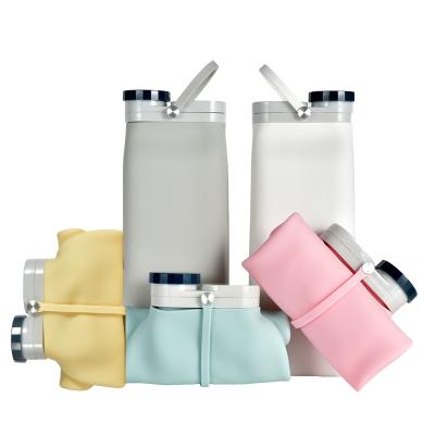 China New Stocked 600ML Silicone Water Bottle Home Sports Portable Folding Milk Bottle For Outdoor Travel for sale