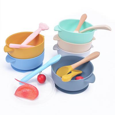 China Anti-Drop Style 1set Children's Dishes Feeding Dinnerware Set Waterproof Anti-Drop Suction Cup Silicone Baby Bowl for sale