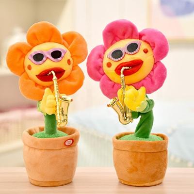 China Hot Selling Sunflower Plush Electric Luminous Colorful Good Sound And Dancing Singer Toy for sale