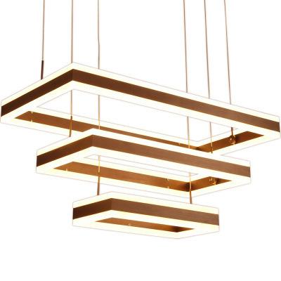 China Modern Nordic Modern Chandelier Rectangle Dining Room Led Ring Dimmable Lighting for sale