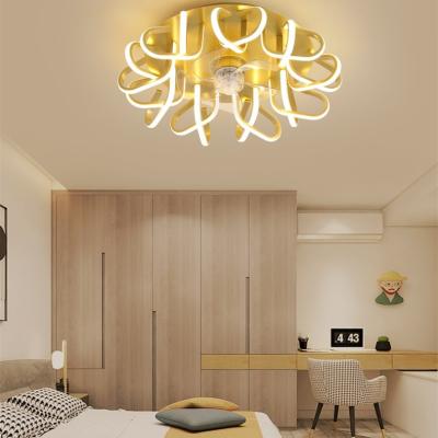 China Creative Indoor Golden Air Fan Ceiling Fan Light With Remote Surface Install Led Fan Light For Dining Room for sale