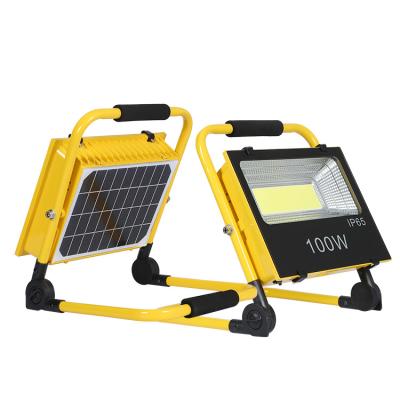 China Camping/car/emergency/park/stage ip65 waterproof aluminum SMD handheld 100w all build in one solar led flood light for sale