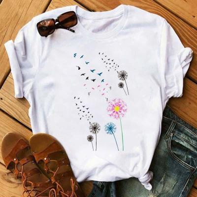 China New Viable Cute Dandelion Printed Women T-shirt Cartoon Graphic Printed Ladies White Casual Shirt Women's Funny Tees Shir for sale