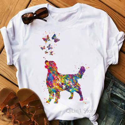 China 2022 Viable Hot Selling T-shirt Women Watercolor Golden Retriever / Female Tops Female Pet Dog Animal T-shirt Chihuahua Printing for sale