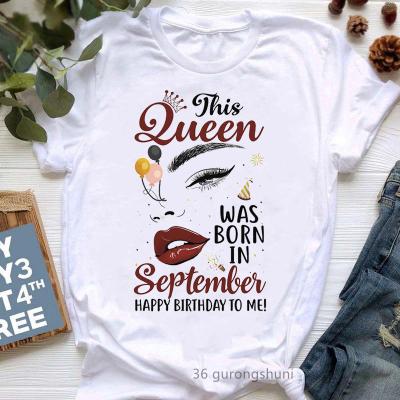 China Viable Cool T-shirt Women's Apparel This Queen Was Bron In January To December Print T-shirt Woman Happy Birthday To Me Graphic Tee for sale