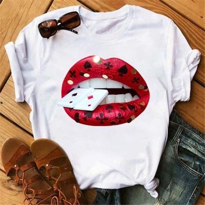 China Fashion Viable Lips Print Casual Short Sleeve O Neck Women's T-shirt Ladies T Shirt Ladies Tee Tops Clothing Camisetas Mujer for sale