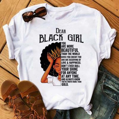 China Female Graphic Tee Femme White Short Sleeve Top Girl Fashion T-shirt Melanin Queen African Viable Black Magic T-shirt Black Girl T-shirt for sale