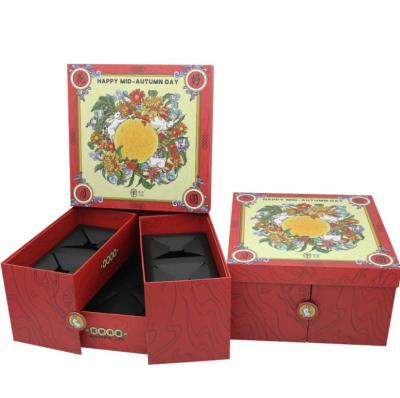 China Handmade Folding Box Cardboard, Gift Envelope Box Gold Foil Paper Gift Box With Lid, 8 Equipment Luxury Mooncake Gift Box for sale