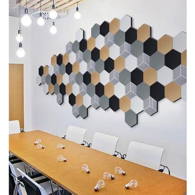 China Minimalist Custom Regular Hexagon Multiple Patterns Polyester Fiber Geometric Sound Insulation Board Felt Environmental Wall Decor for sale