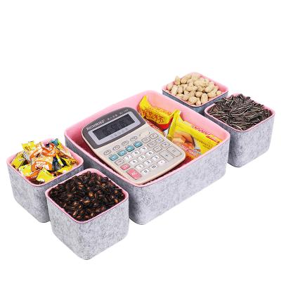 China Wholesale Minimalist One Shaped Two Color Felt Storage Box 5 Pieces Tabletop Finishing Storage Set 3 Colors Optional for sale