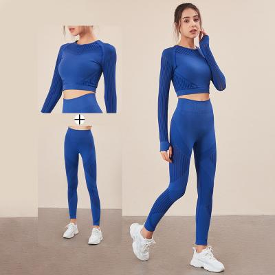 China Cavity Quick-Drying Yoga Clothes Antibacterial Suit Women's Seamless Knitted Loose Plus Size Professional Sportswear Running Clothes for sale