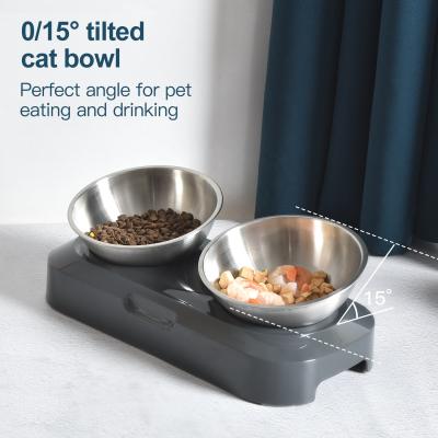 China 2021 New Sustainable Pet Feeder Removable Expanded Plastic Frame 304 Stainless Steel Cat Double Bowls Adjustable for sale