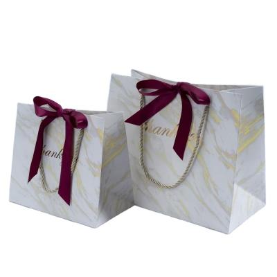 China Hot Selling Materials Custom White Board Recycled Clothing Paper Bag Marble Thank You Printed Gift Bag With Ribbon for sale