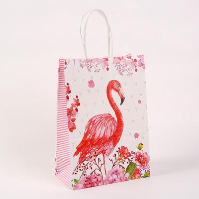 China Recycled Materials Flamingo Paper Bag Flower Tropical Themed Gifts For Girls Kids Durable Paper Candy Treat Bags for sale