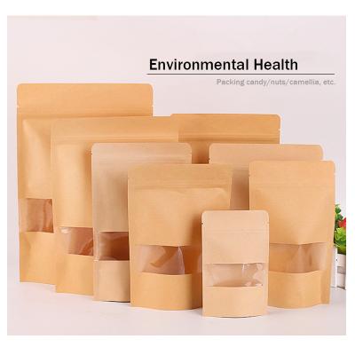 China Kraft Paper Window Bag Nuts Tea Candy Food Wrapping Paper Eco-Friendly Frosted Biodegradable Packaging Bag for sale