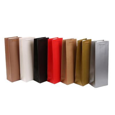 China Recycled Materials Wholesale Solid Color Paper Bag Stock Wine Bottle Brown Customized Luxury Wine Bottle Christmas Gift Bags for sale