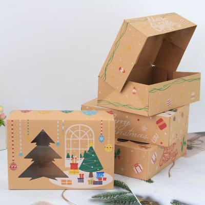 China New Christmas Tree Snowflake Folding Gift Cookie Paper Box PVC Window Aseptic Christmas Wrapping Paper Box for sale