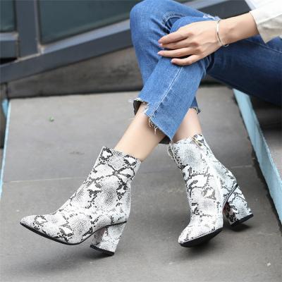 China Height Increasing Drop Shipping Luxury Women Boots 2021 Square Heel Boot Snake Copy Led New Fashion Heels Boots for sale