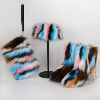 China Fashion Trend Drop Shipping Set Fur Boots With Headband And Bag Custom Made Snow Boots Women Boots for sale