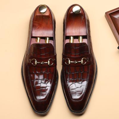 China Waterproof Drop Shipping Flat PU Metal Decoration Business Leather Men Leather Dress Shoes For Men Mens Stylish Shoes for sale