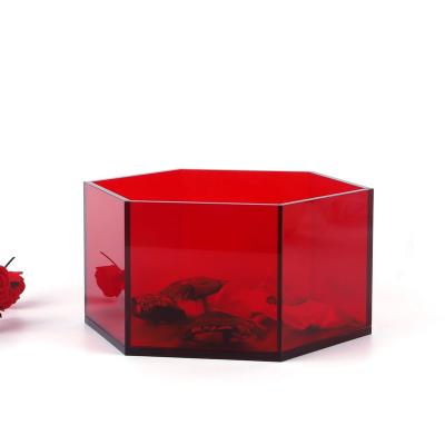 China Red Hexagon Acrylic Flower Display Stand Eco-friendly Manufacturing Material for sale