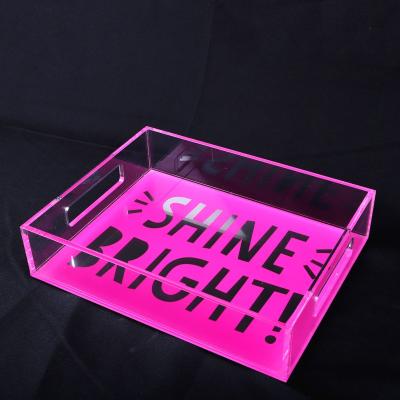 China China Factory Customized Coffee Table Lucite Tray Clear Rose Pink Acrylic Serving Tray With Silk Screen Printing for sale