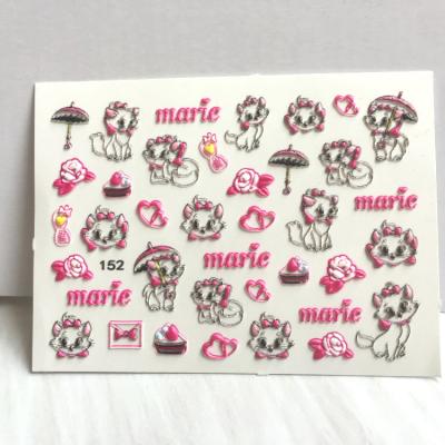 China Marie Cat Nail Wraps Holographic Stickers Cat Pink Color Cat Nail Water Decals Finger Nail Sticker Beautiful for sale