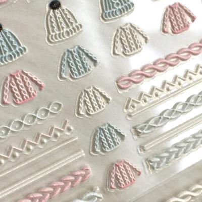 China 3D Nail Art DIY Decoration 5D Mixed Designs Cute Small Embossed Knot 5D Hat And Scarf And Coat Stickers for sale