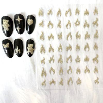 China New Design Luxury Bling Bling 5D Ribbon Nail Stickers Gold Flame Bear Self Adhesive Stickers For Nails for sale