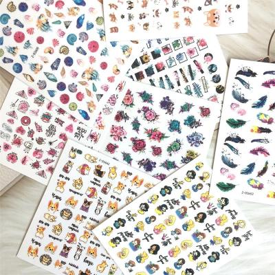 China Nail Art Decoration New Design Nail Art Flower Stickers 2021 Fashionable Watercolor Graffiti Plants Cute Flamingo Heart Lips Diamond Nail Decals for sale