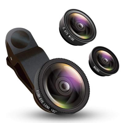 China Night Vision 3 in 1 Camera Lens 0.67X Wide Angle Lens 180 Degree Fisheye Macro Clip on Mobile Phone Lens for sale