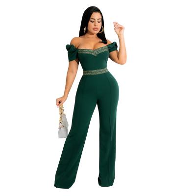 China 2022 Hot Selling Women's Lady's Sexy Bodycon Short Sleeve Solid Color Breathable Off Shoulder Casual Jumpsuit for sale