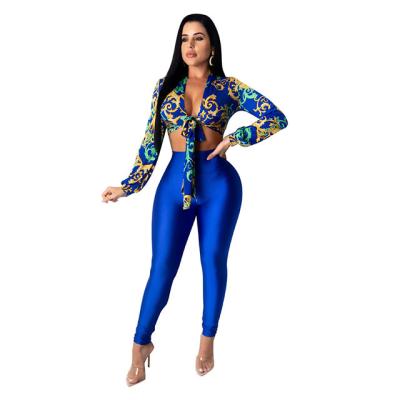 China 2022 Hot Selling Breathable Women Suit Sexy Printed Cardigan Skinny Pants Suit Casual Two Piece Set for sale