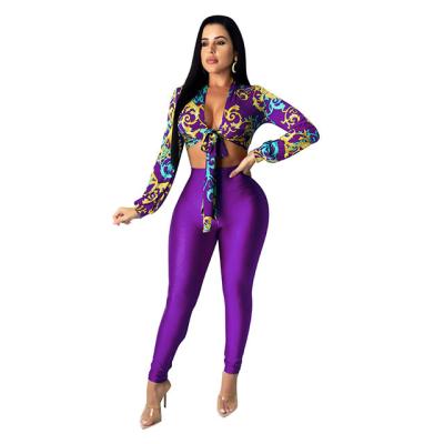 China 2022 Autumn New Arrival Breathable Women Suit Sexy Printed Cardigan Skinny Pants Suit Two Piece Set for sale