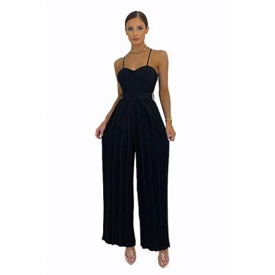 China Hot Sale QUICK DRY Women's Jumpsuit Solid Color Suspender Belt Pleated Sexy Wide-Leg High Waist Overalls for sale